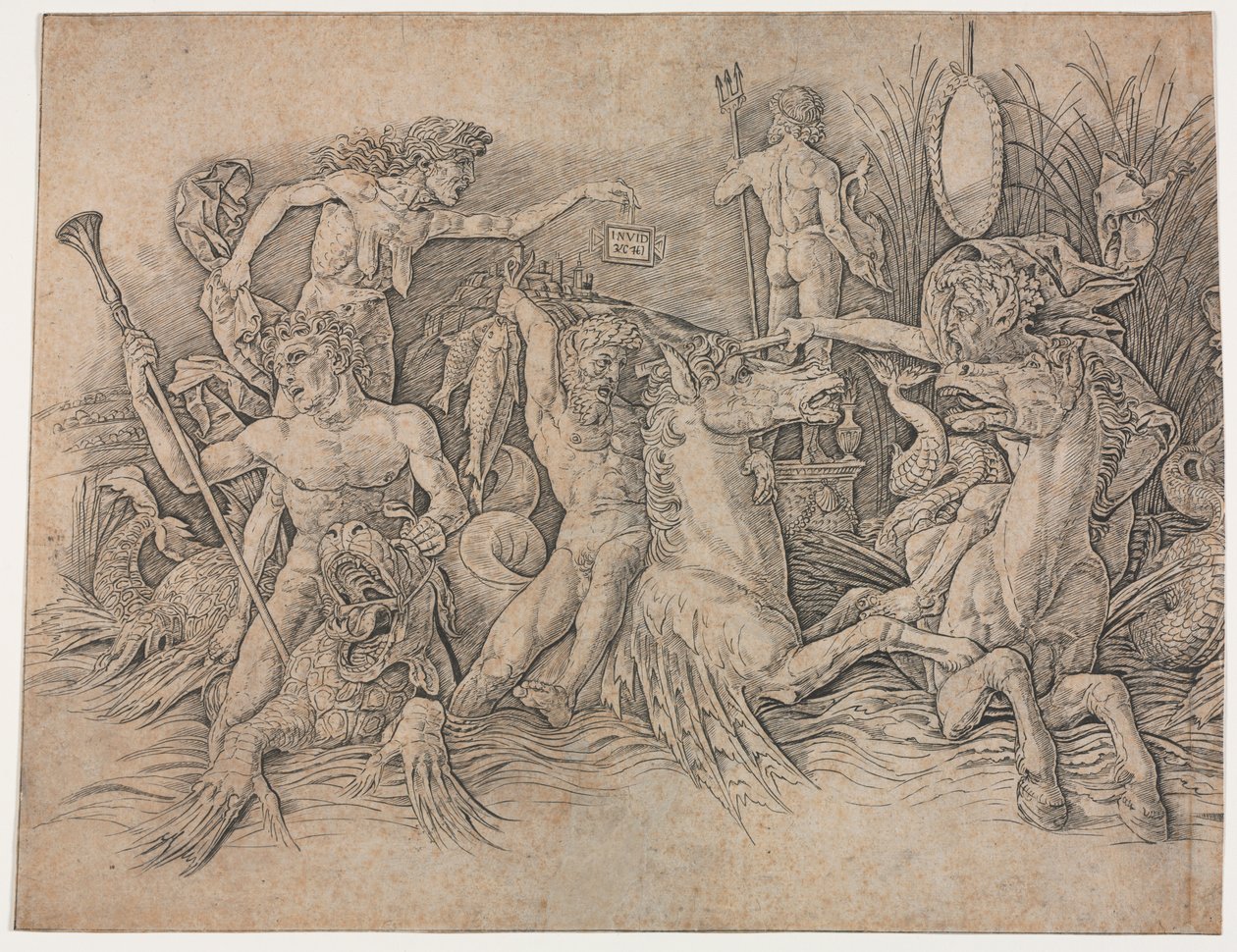 Bitva bohů moře – levá část od Andrea Mantegna