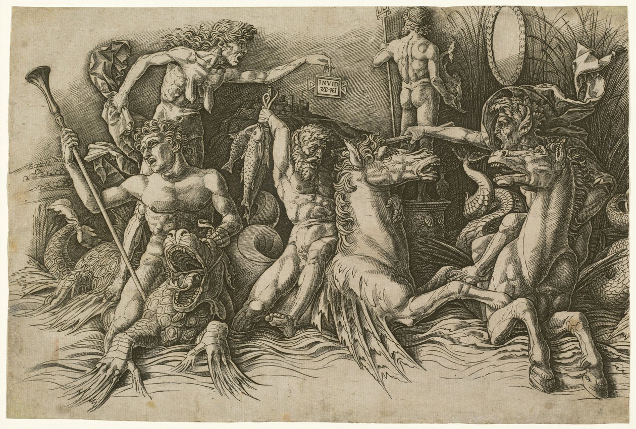 Bitva mořských bohů [levá polovina] od Andrea Mantegna