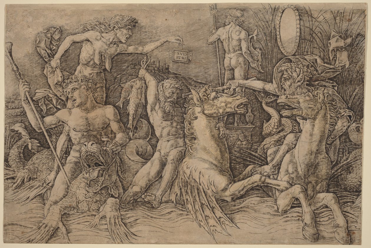 Bitva mořských bohů [levá polovina] od Andrea Mantegna