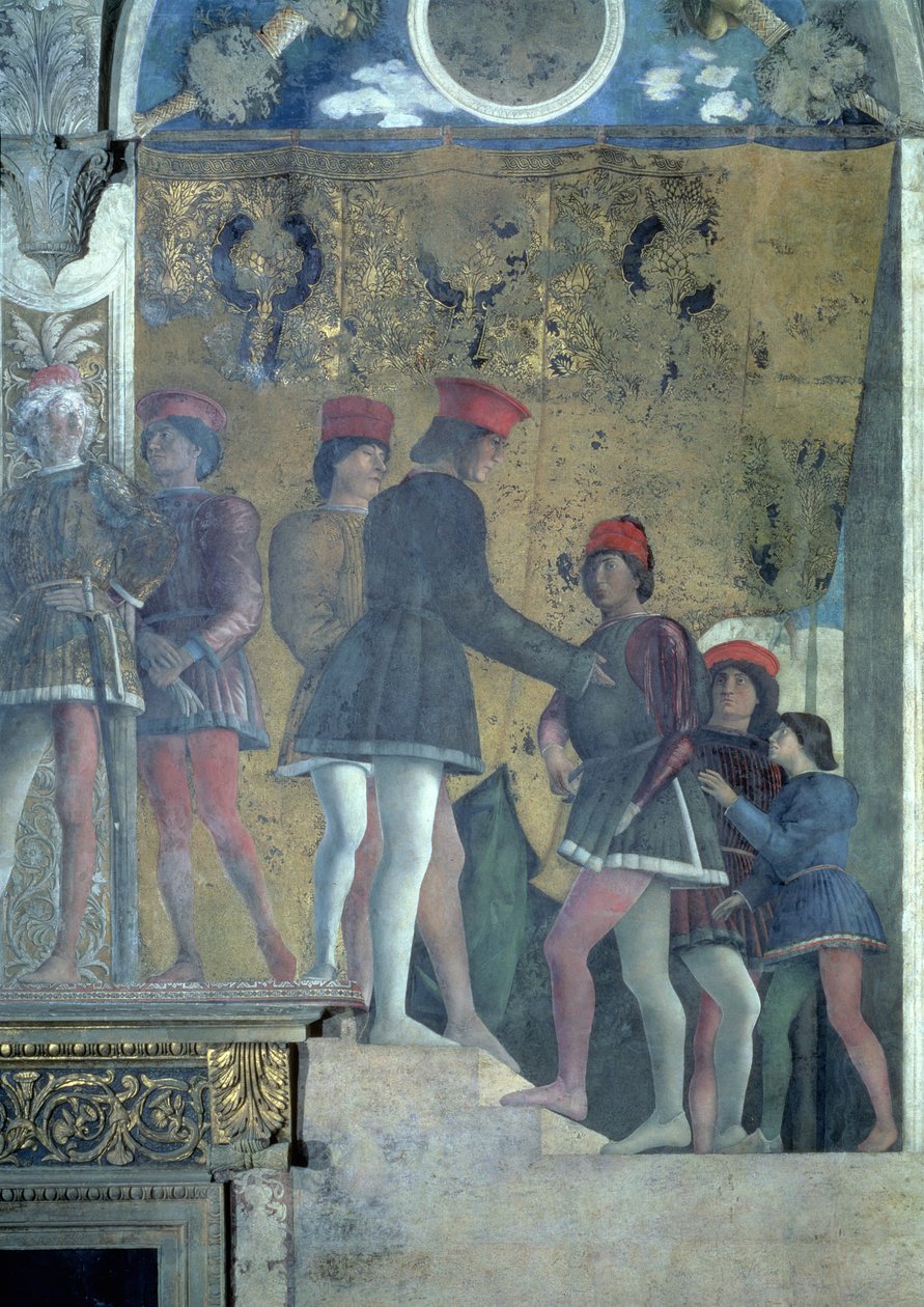 Dvořané ze dvora Marchese Ludovico Gonzaga III z Mantovy, z Camera degli Sposi nebo Camera Picta, 1465-74 detail fresky z 78449 od Andrea Mantegna
