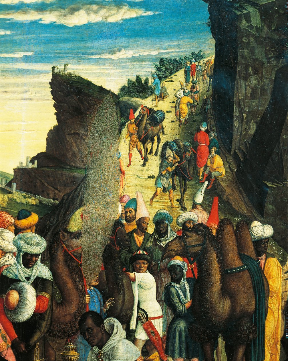 Detail z Klanění tří králů představující karavanu Tří králů od Andrea Mantegny od Andrea Mantegna