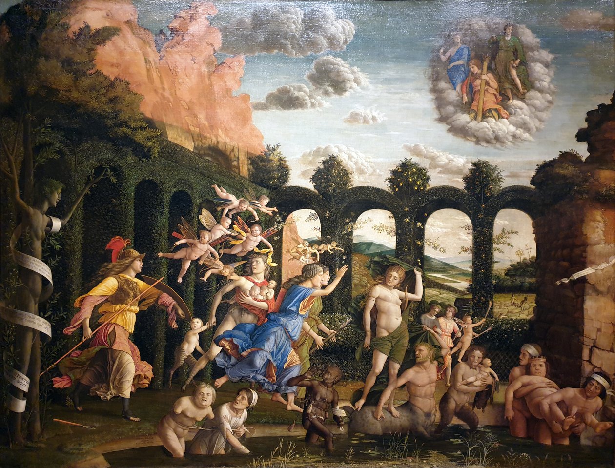 německy: Der Sieg der Tugend Minerva vyhání neřesti ze zahrady ctnosti od Andrea Mantegna