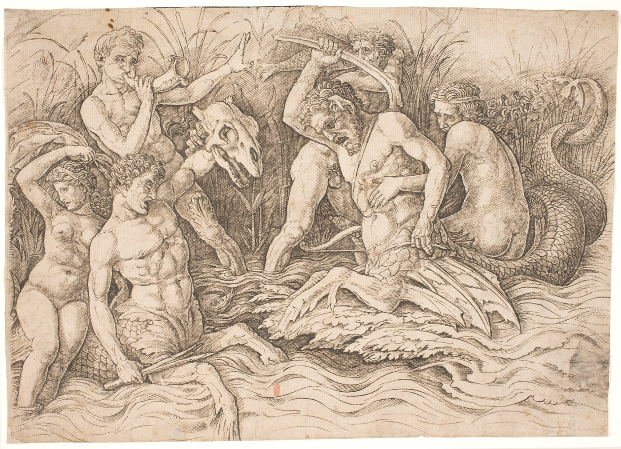 Bitva bohů moře, pravá polovina od Andrea Mantegna