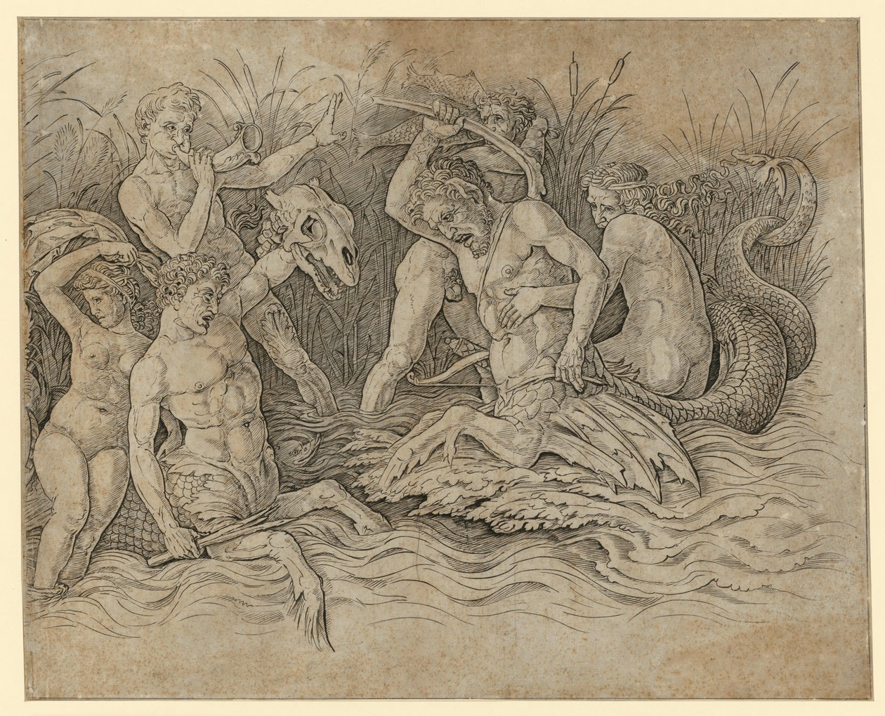 Bitva mořských bohů od Andrea Mantegna