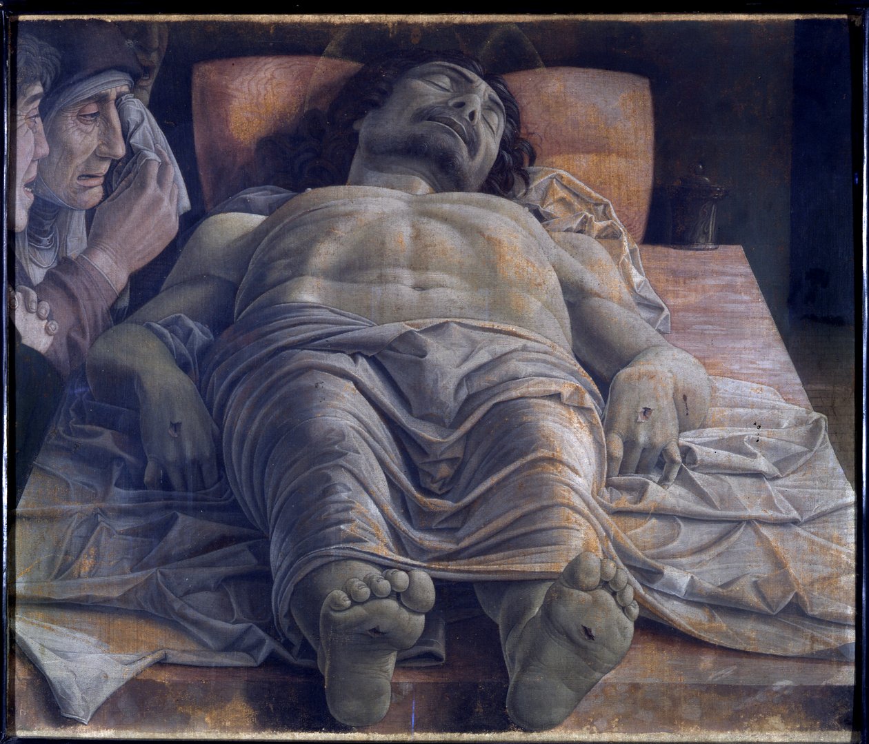Oplakávání nad mrtvým Kristem, kolem roku 1483 (tempera na plátně) od Andrea Mantegna