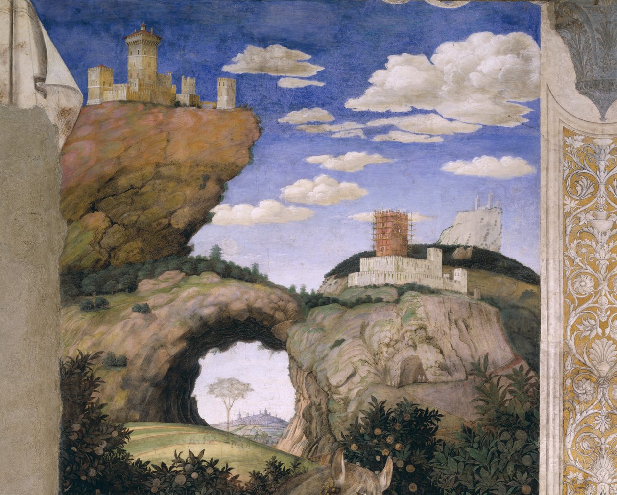 Krajina s hradem, z Camera degli Sposi nebo Camera Picta, 1465-74 (freska) od Andrea Mantegna