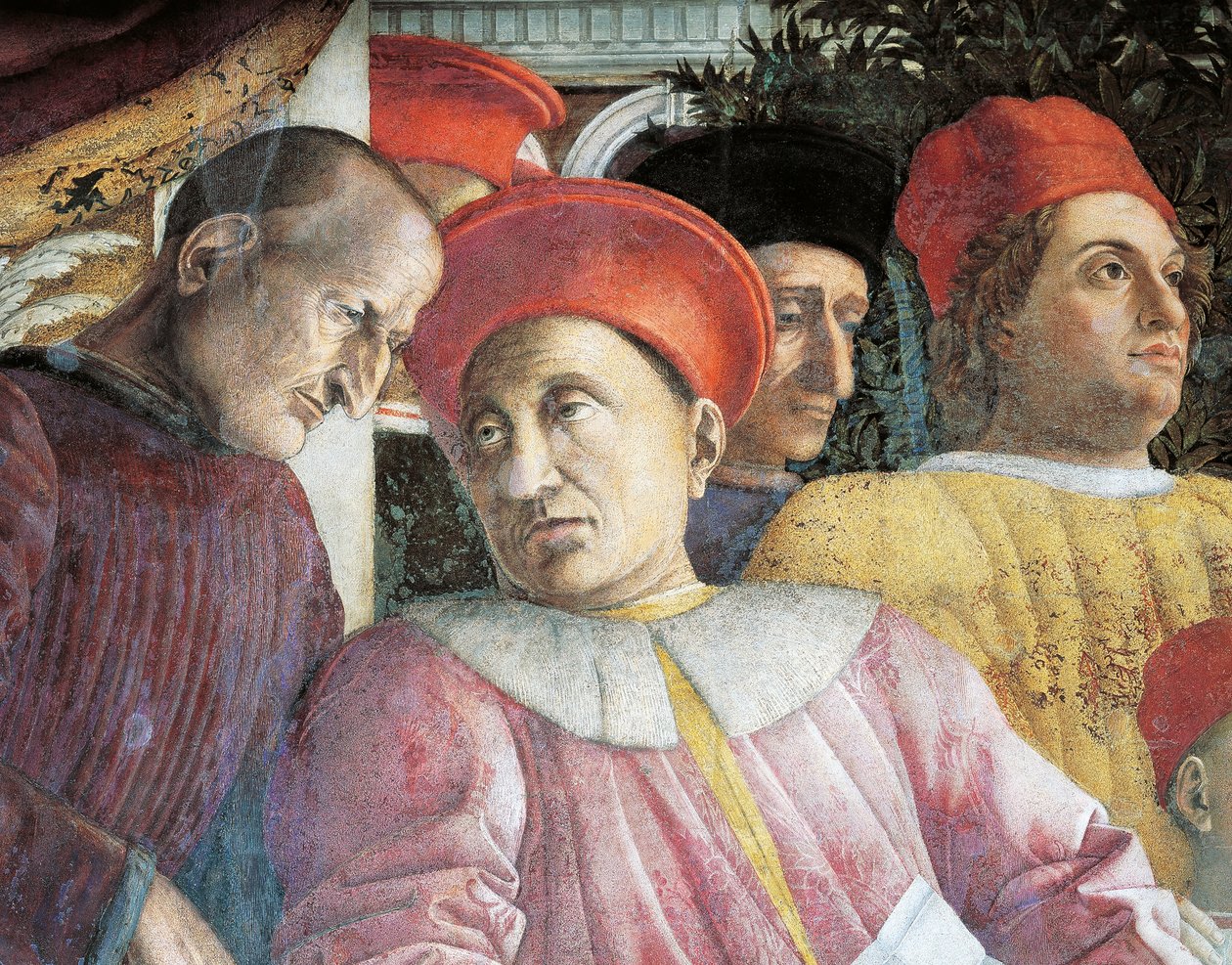 Ludovico Gonzaga a poradce Marsilio Andreasi, detail z Court Wall od Andrea Mantegna