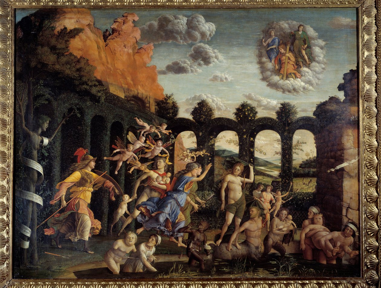 Minerva pronásleduje neřesti ze zahrady Vertu Obraz Andrea Mantegna (1431-1506) 15. století Sun. 1,6x1,92 m od Andrea Mantegna