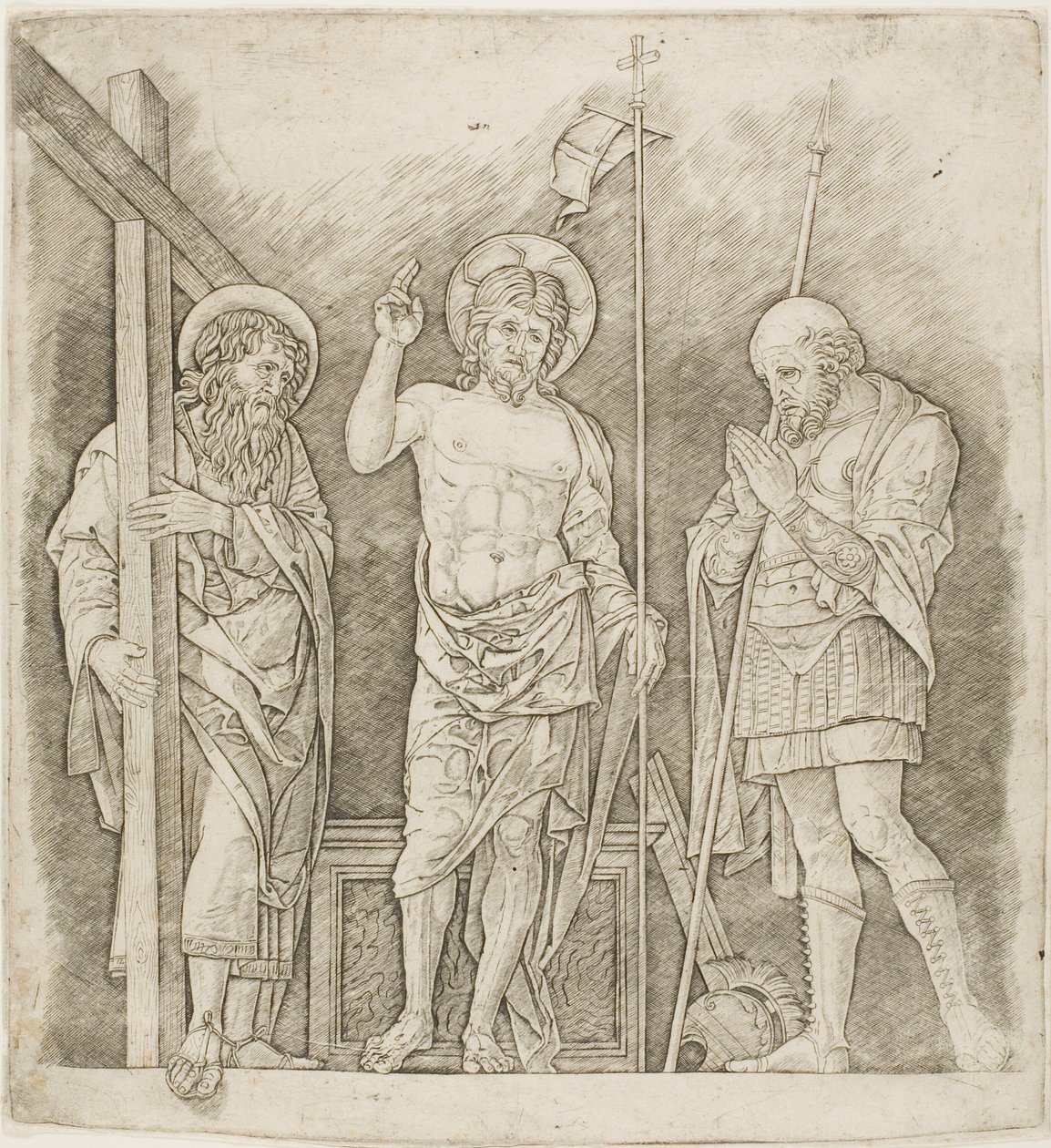 Vzkříšený Kristus mezi svatými Ondřejem a Longinem od Andrea Mantegna