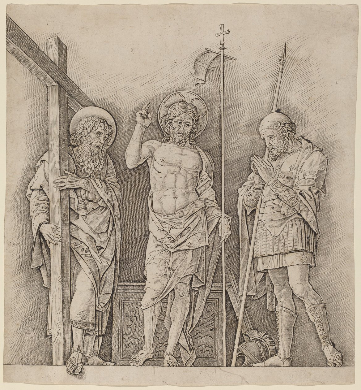 Vzkříšený Kristus mezi svatými Ondřejem a Longinem od Andrea Mantegna