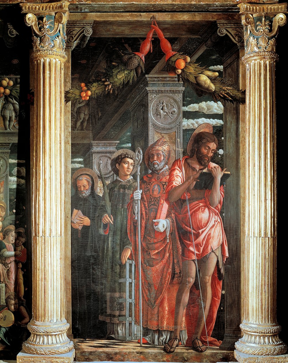Svatí Jan a Lorenzo a dva svatí, detail z oltáře San Zeno od Andrea Mantegna