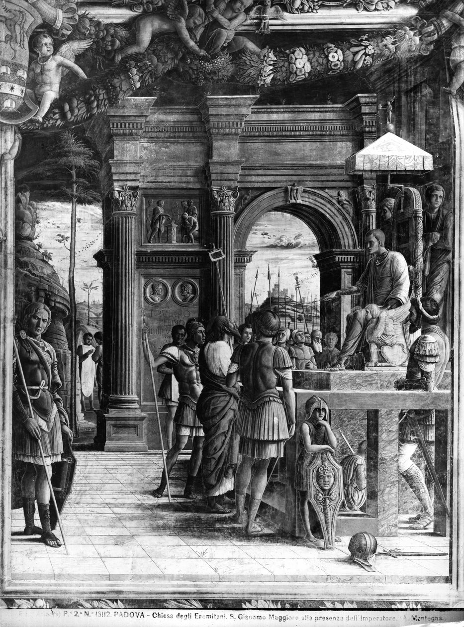 Svatý Jakub Veliký přiveden před krále Heroda Agrippu (detail) od Andrea Mantegna