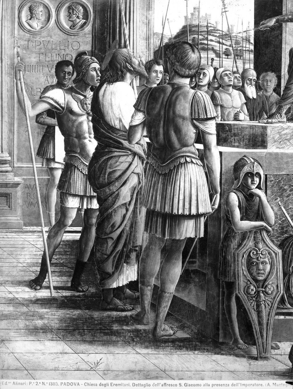 Svatý Jakub Veliký přiveden před krále Heroda Agrippu (detail) od Andrea Mantegna
