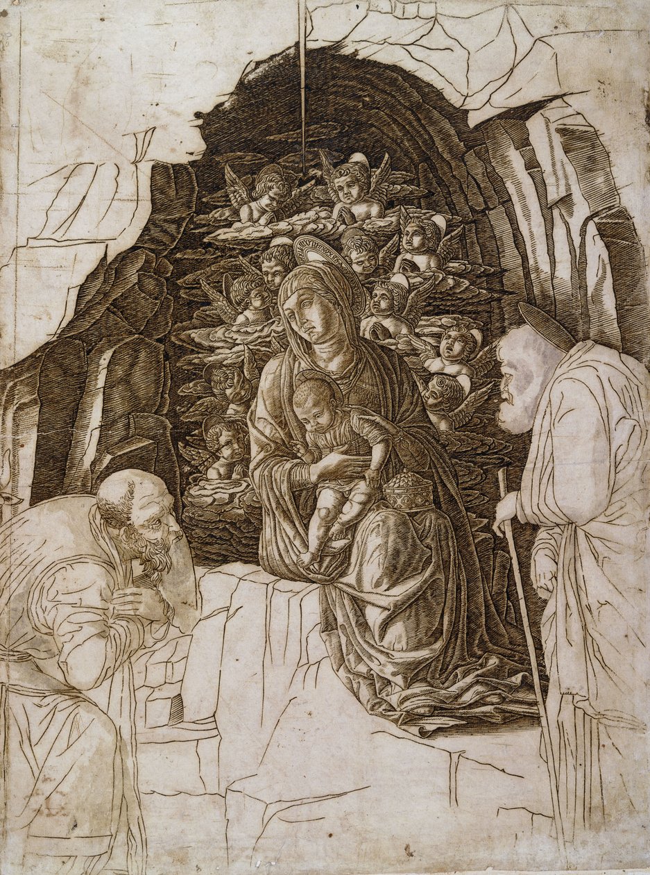 Klanění tří králů: Panna v jeskyni, c.1475-80 od Andrea Mantegna
