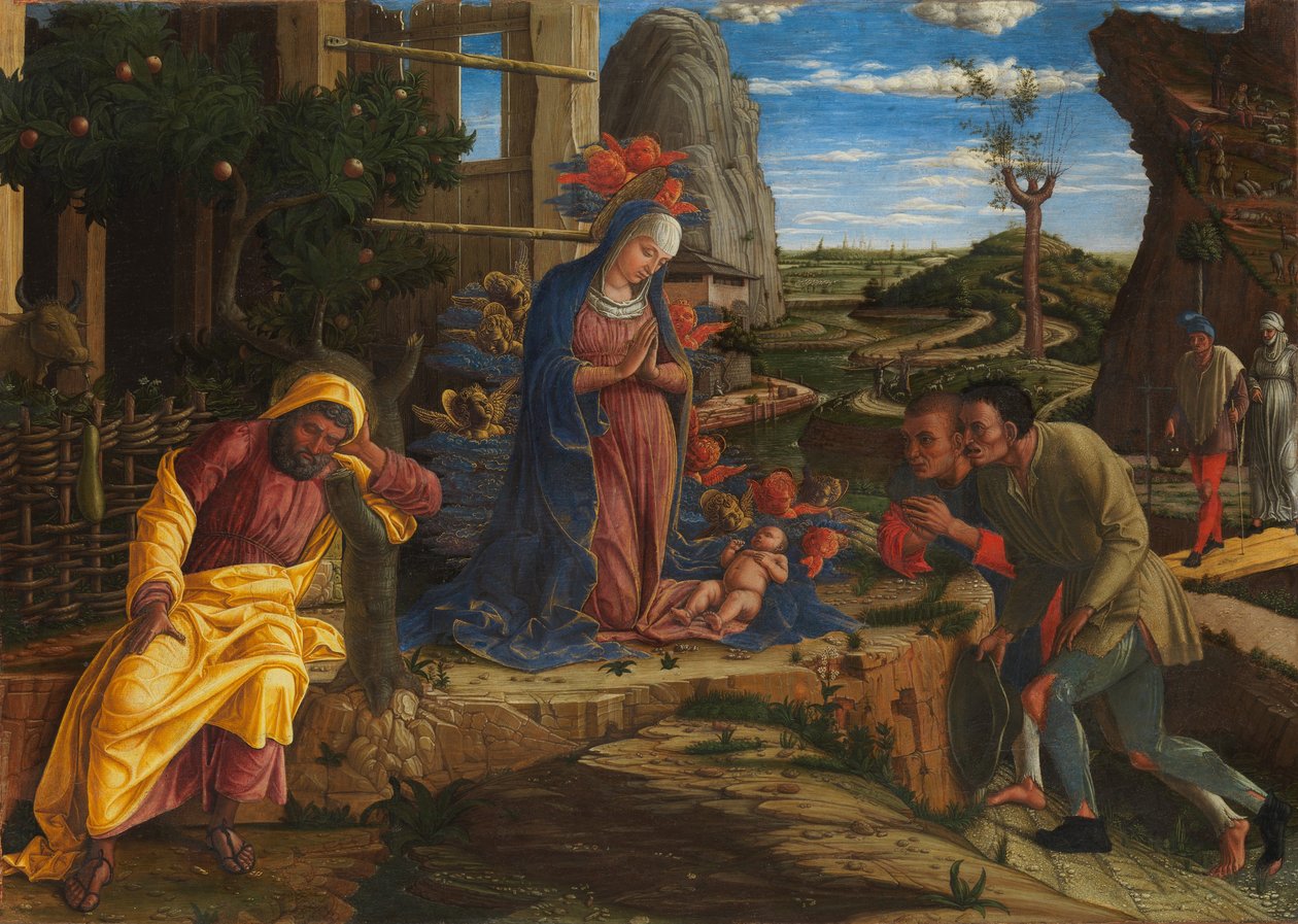 Klanění pastýřů, kolem roku 1450 (tempera na plátně, přeneseno ze dřeva) od Andrea Mantegna