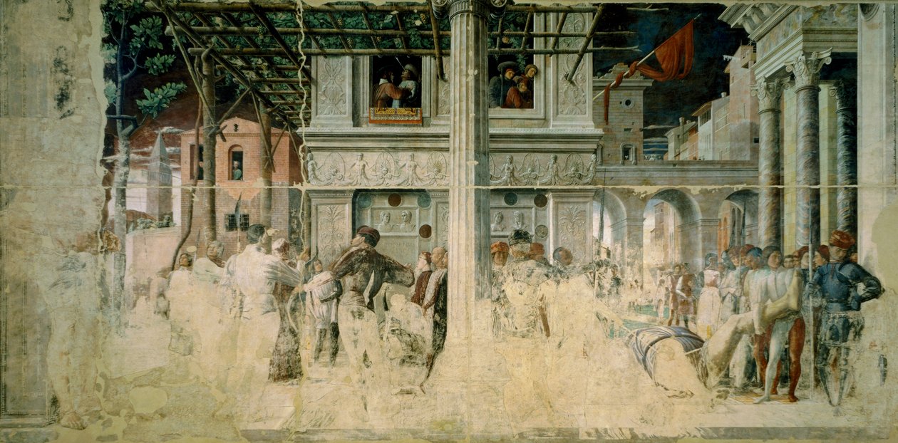 Mučednictví a transport sťatého těla svatého Kryštofa, kolem 1448-57 od Andrea Mantegna