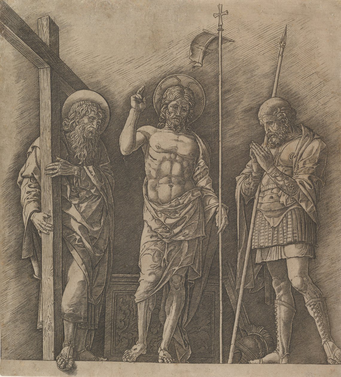Vzkříšený Kristus mezi Saint Andrew a Saint Longinus, ca. 1472. od Andrea Mantegna