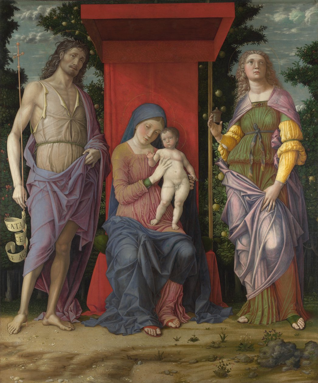 Panna a dítě s Magdalénou a svatým Janem Křtitelem, c. 1495 od Andrea Mantegna