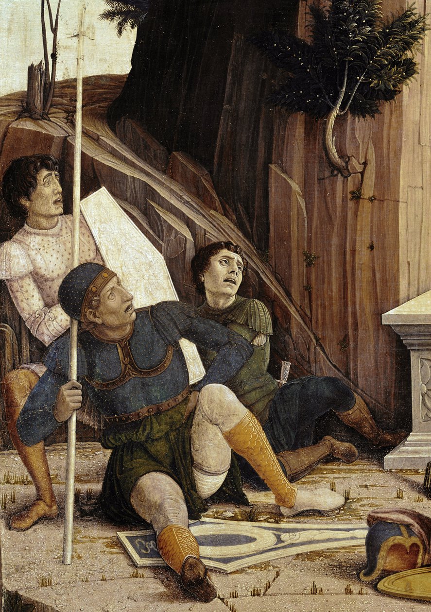 Vzkříšení, detail predely oltářního obrazu San Zeno (tempera na panelu od Andrea Mantegna