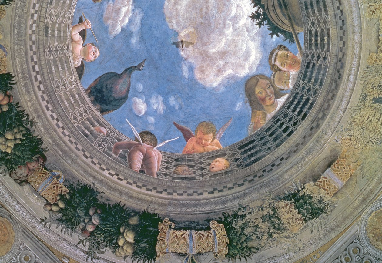 Trompe loeil oculus ve středu klenutého stropu Camera degli Sposi nebo Camera Picta, 1465-74 detail fresky 72245 od Andrea Mantegna