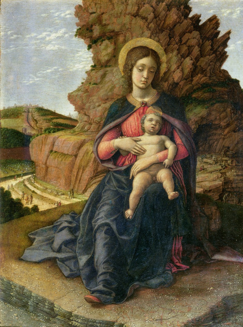 Panna a dítě, také známá jako Madonna z lomu, kolem 1480 (tempera na panelu) od Andrea Mantegna