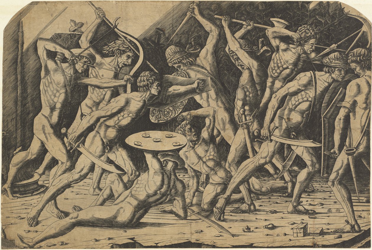 Bitva nahých mužů od Andrea Mantegna or School after Antonio del Pollaiuolo