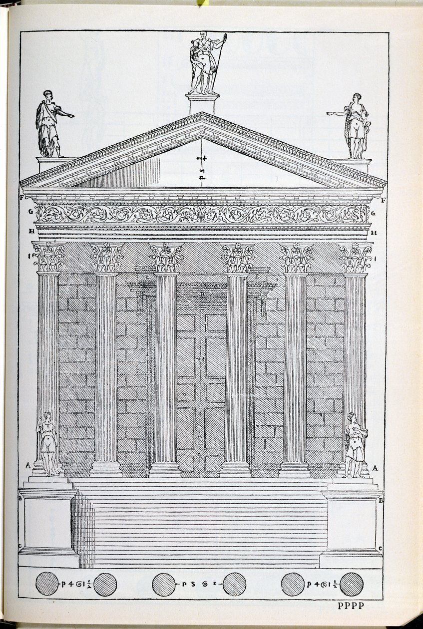 Elevace of the Temple of Nimes, ilustrace z faksimilní kopie 