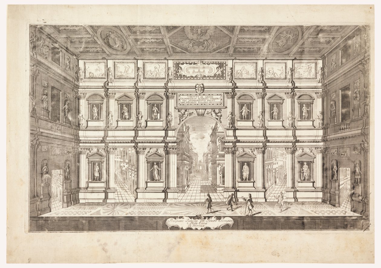 Vnitřní výška olympijského divadla ve městě Vincenza (pohled na jeviště Teatro Olimpico ve Vicenze) od Andrea Palladio