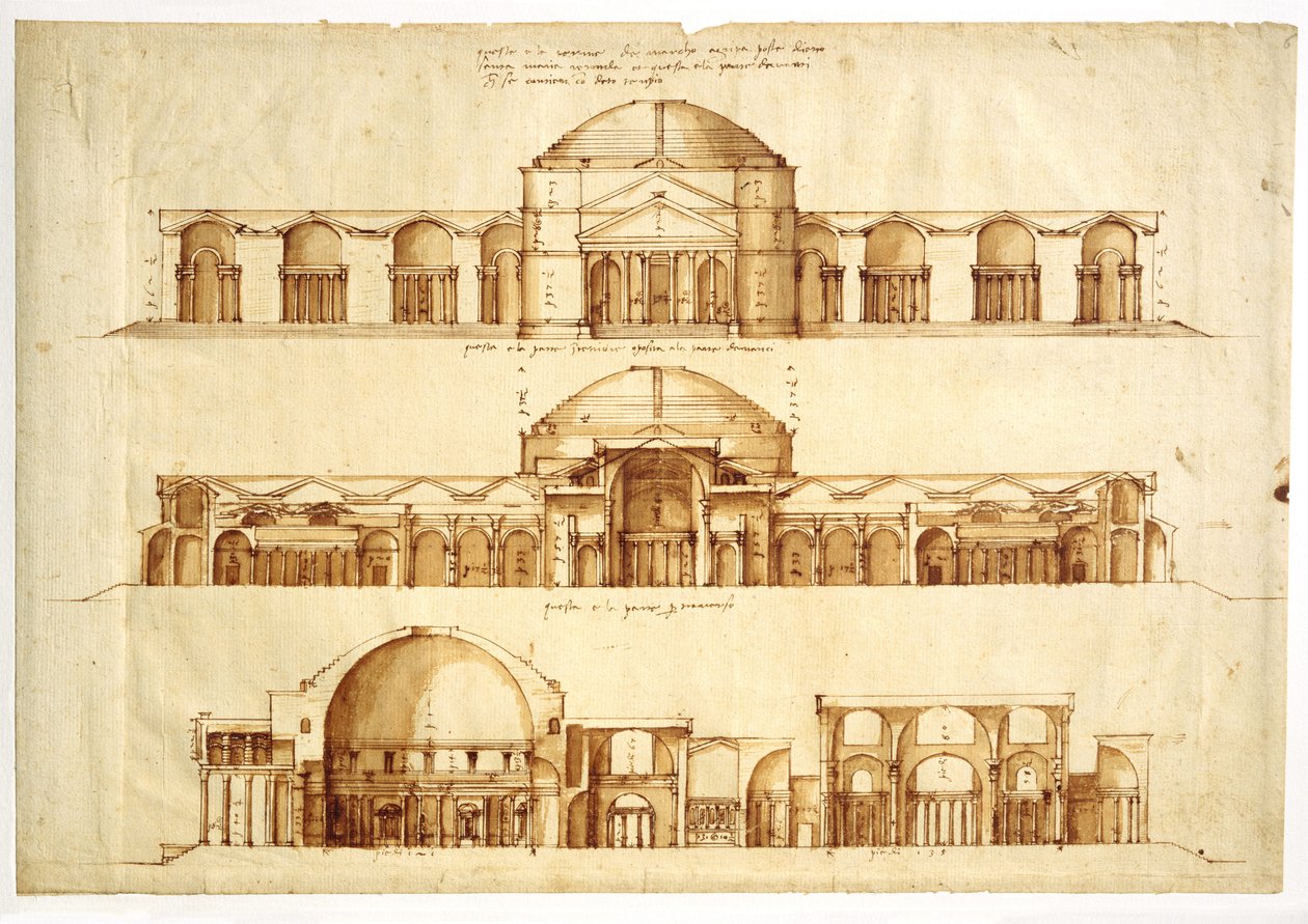 Projekt rekonstrukce lázní Agrippa, Řím, ca. 1550 od Andrea Palladio