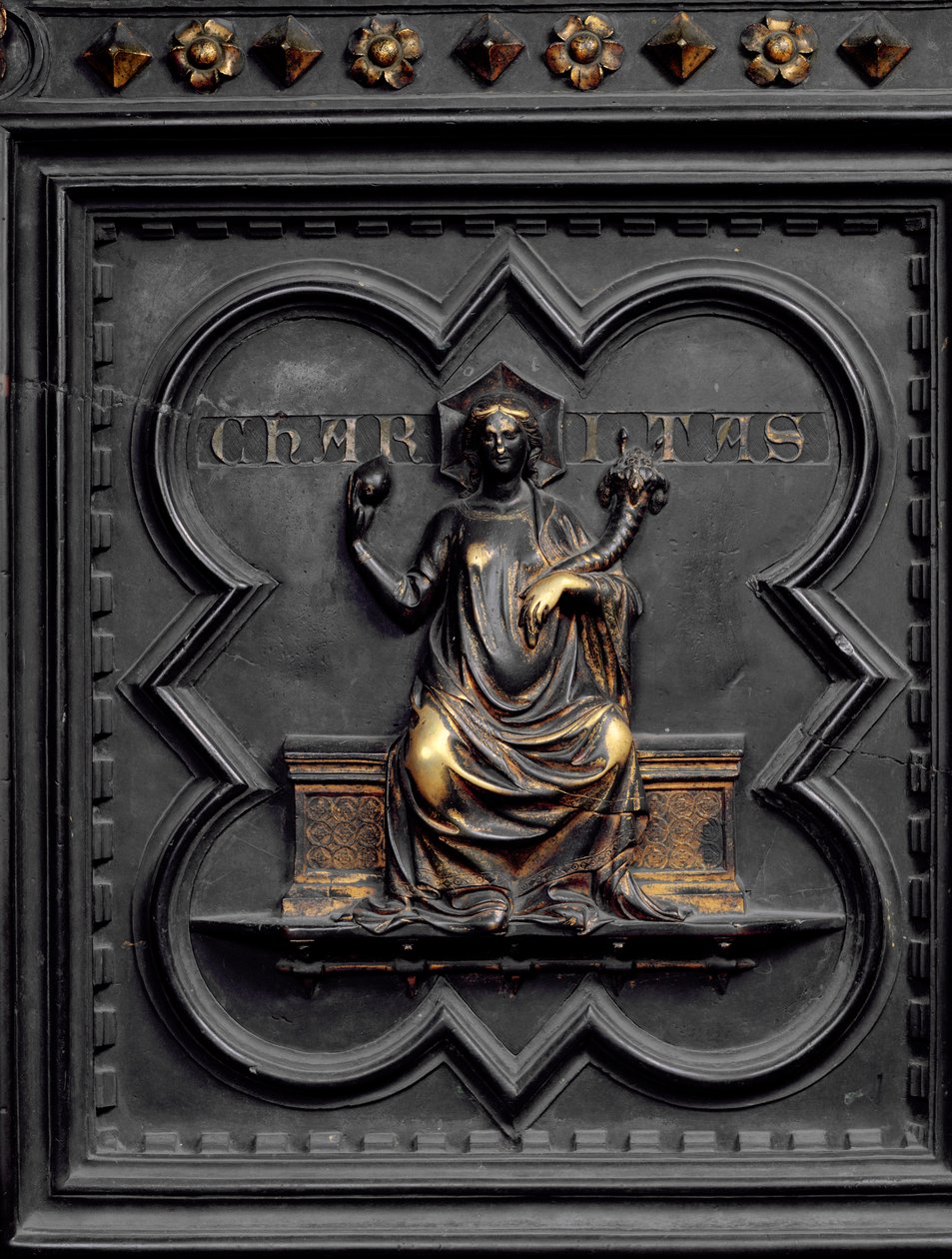 Charita, panel C jižních dveří baptisteria San Giovanni, 1336 (bronz) od Andrea Pisano