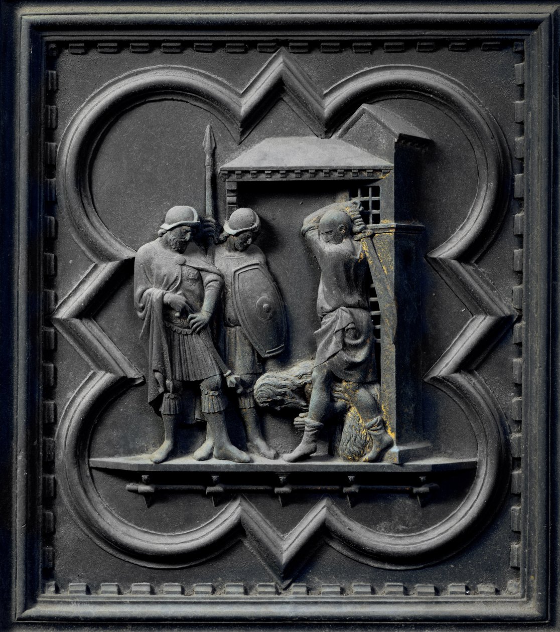 Dekapitace svatého Jana Křtitele, šestnáctý panel jižních dveří baptisteria San Giovanni, 1336 (bronz) od Andrea Pisano