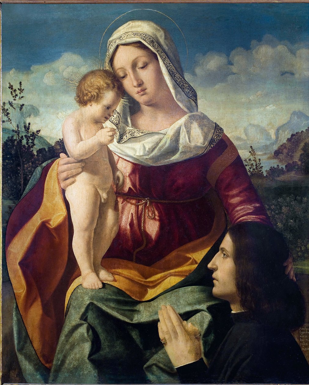 Panna s dítětem, s dárcem - Obraz Andrea Previtali (kolem 1480-1528), olej na plátně od Andrea Previtali