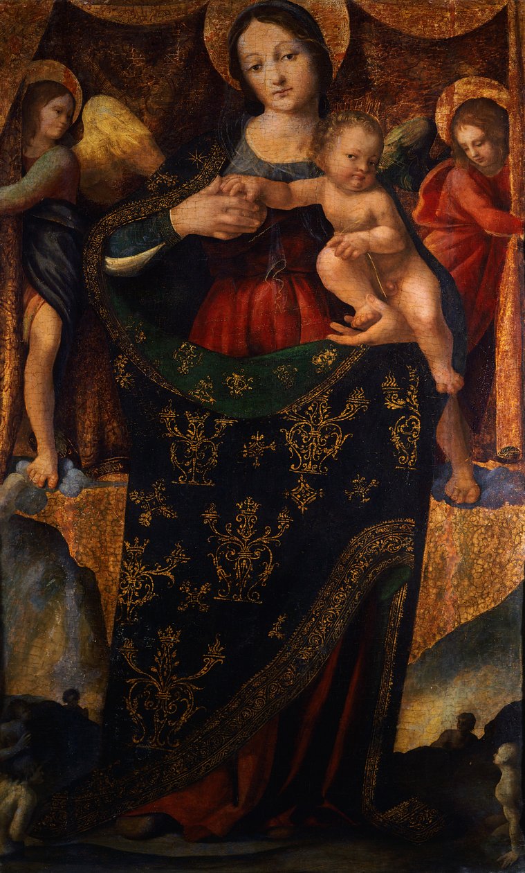 Naše Paní Milosti, detail z oltářního obrazu Madony a svatých od Andrea Sabatini