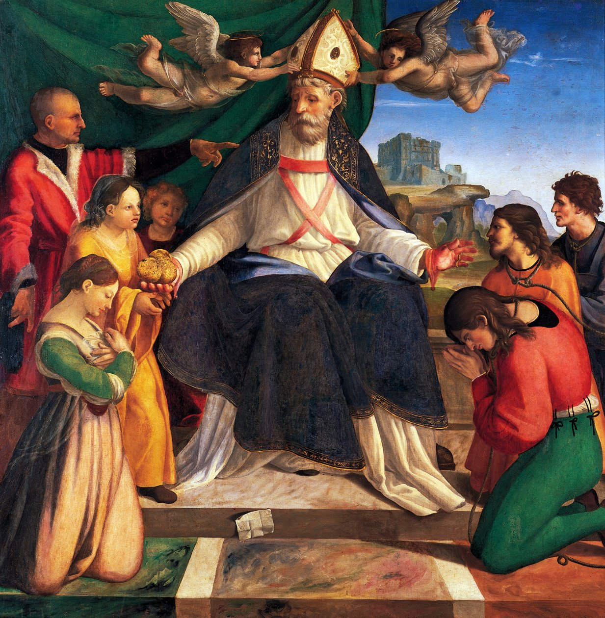 Svatý Mikuláš z Bari na trůn Andrea Sabatini (asi 1484-1530), olej na plátně od Andrea Sabatini