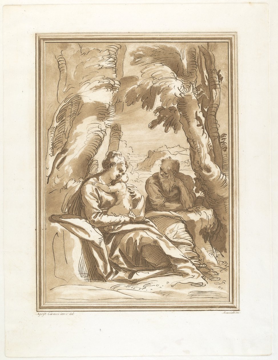 Odpočinek na útěku do Egypta od Andrea Scacciati after Agostino Carracci