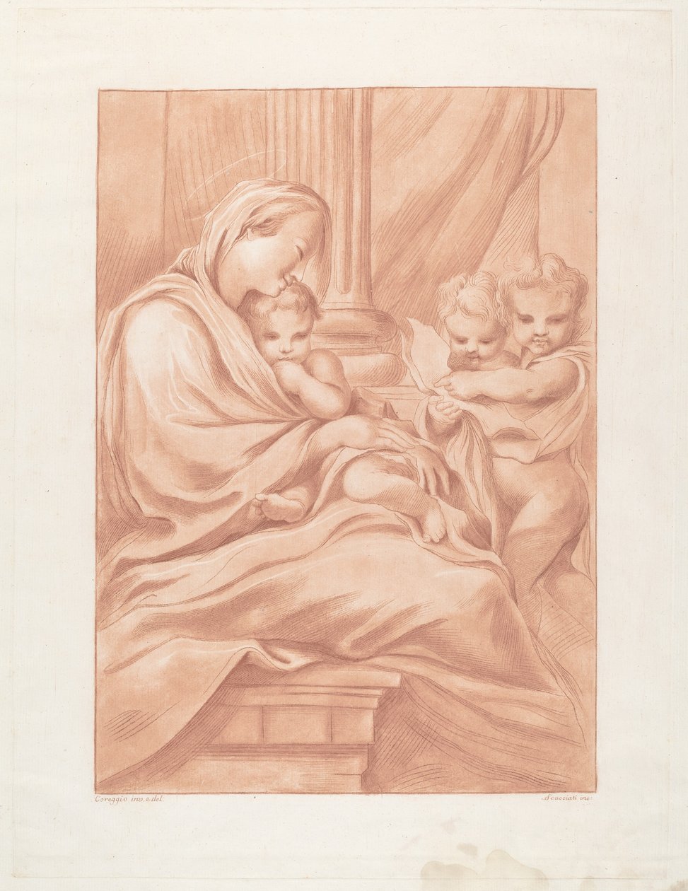 Panna a dítě se dvěma anděly od Andrea Scacciati after Correggio