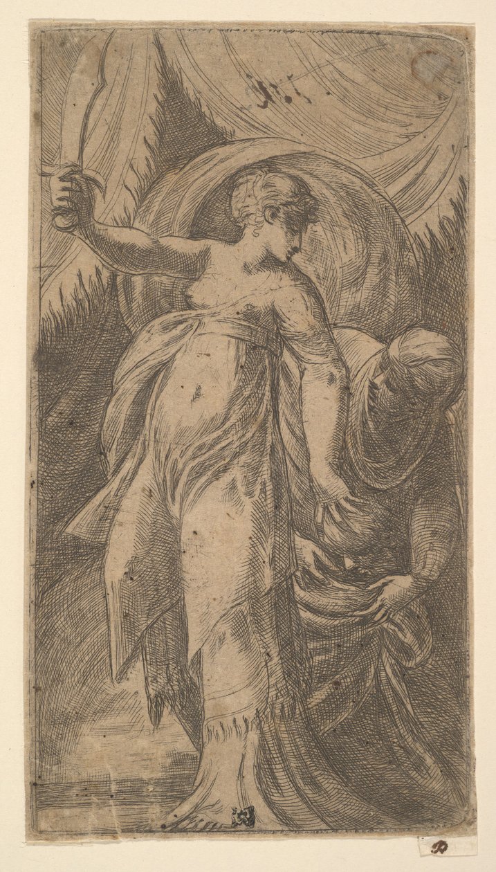 Judith se zdviženým mečem v pravé ruce a položením hlavy Holoferna i..., ca. 1540-45. od Andrea Schiavone