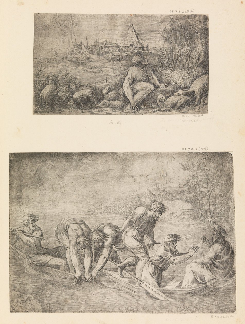 Mojžíš a hořící keř, Zázračný návrh ryb, ca. 1544-48. od Andrea Schiavone