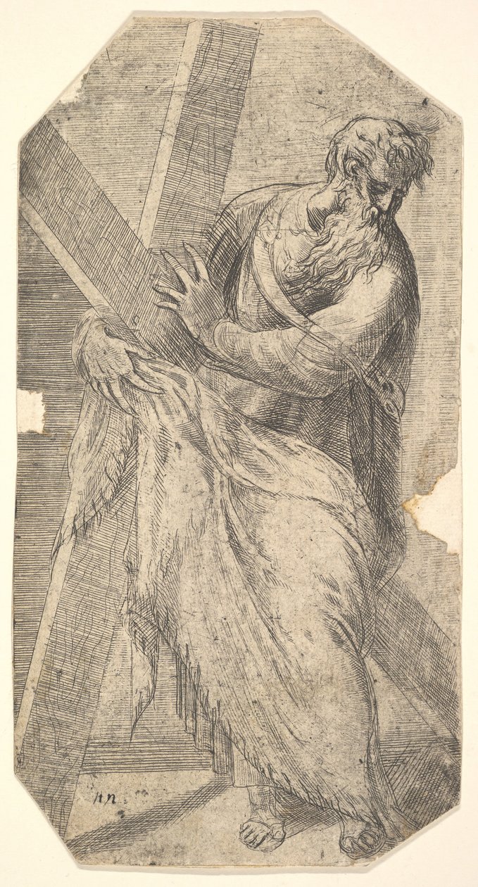Svatý Ondřej drží velký kříž, z „Krista a apoštolů“, ca. 1548-50. od Andrea Schiavone