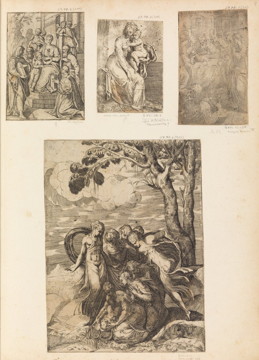 Panna a dítě, obřízka, Mojžíš zachráněn z Nilu, ca. 1542-46. od Andrea Schiavone