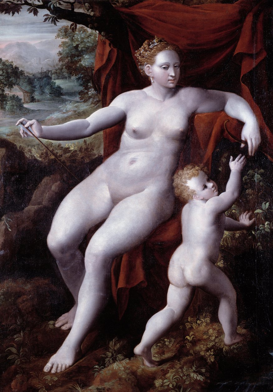 Obraz Venuše a Amor Andrea Semino (1526-1594) 1577 Genes, Musei di Strada Nuova (dříve Palazzo Bianco) od Andrea Semino