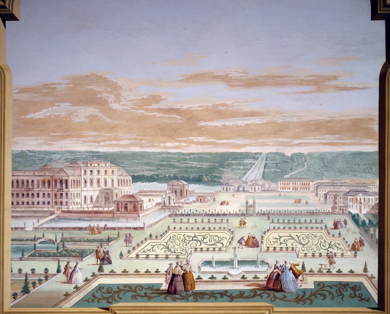 Perspektivní kresba vily a imaginární zahrady, freska Andrea Urbani (1711-1798) ve Villa Pisani, Stra, Veneto. Itálie od Andrea Urbani
