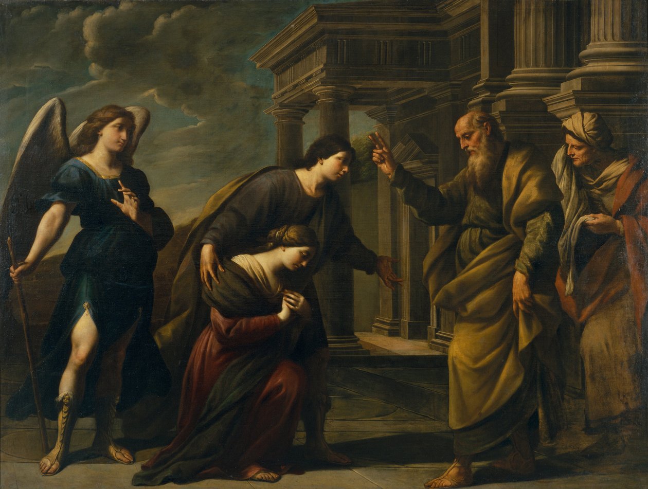 Raguels požehnání její dceři Sarah před odchodem z Ecbatany s Tobiasem, c. 1640 od Andrea Vaccaro
