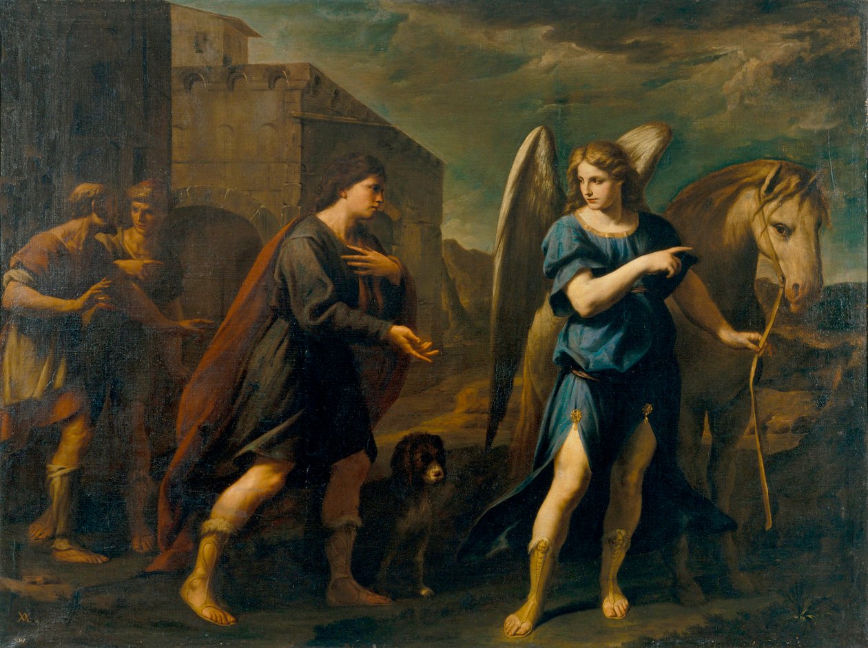 Tobias Meets the Archangel Raphael (Tobias Meets the Archangel Raphael) - Obraz Andrea Vaccaro (1604-1670), olej na plátně (198,5x262 cm), cca 1640, italské umění 17. století, barokní umění - Museu Nacional d