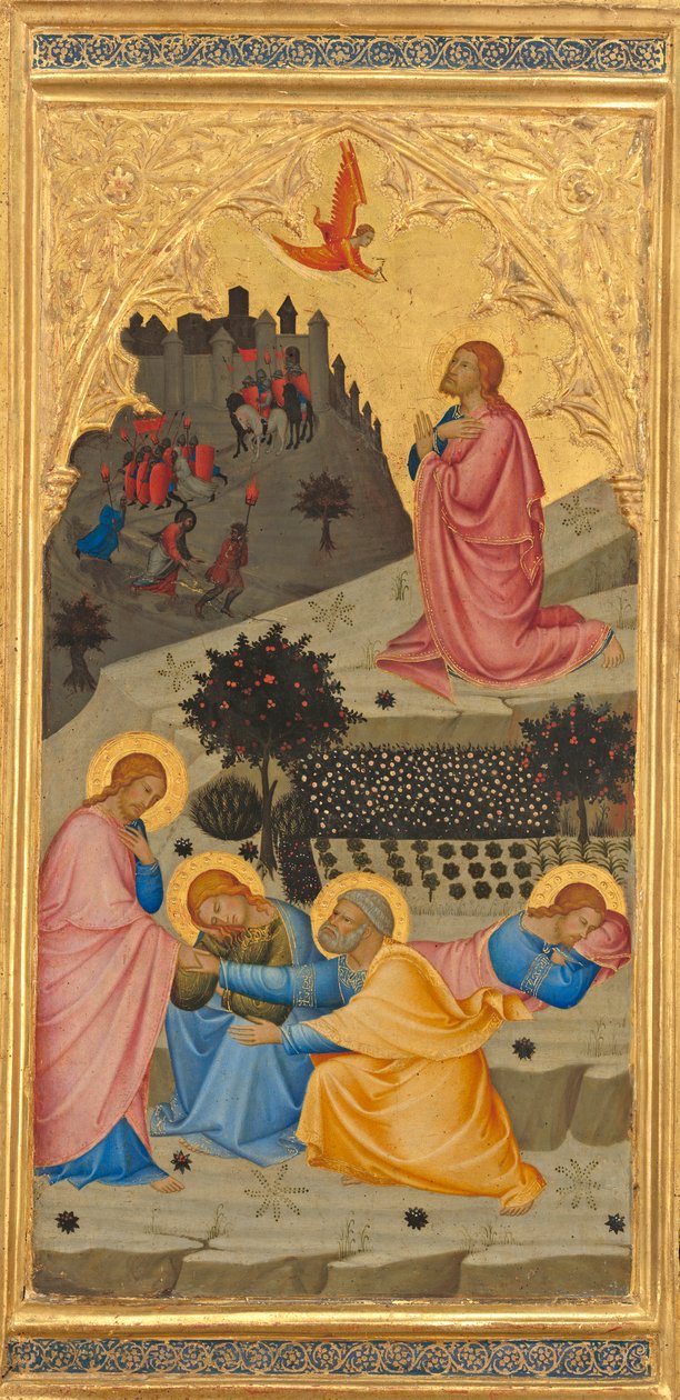 The Agony in the Garden, cca 1380 (vaječná tempera a plátkové zlato na dřevěné desce) od Andrea Vanni