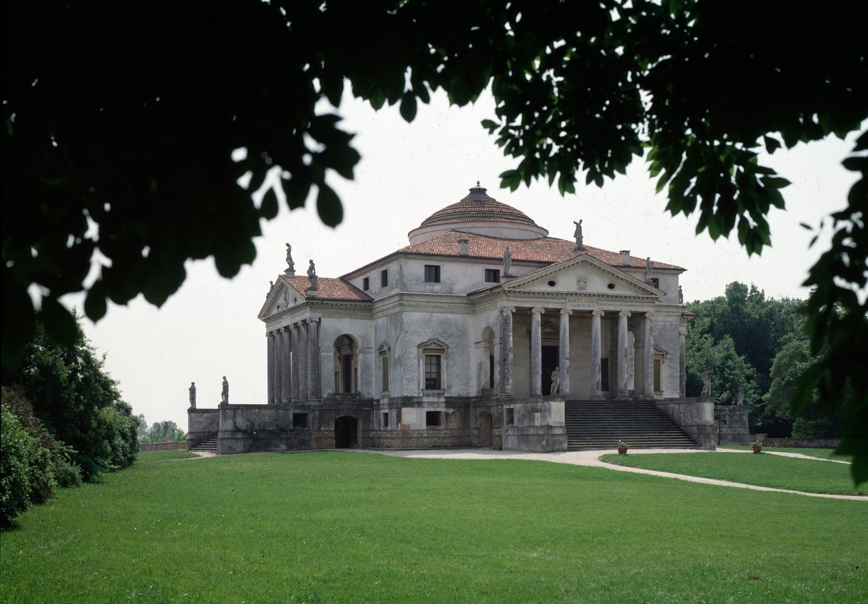 Pohled na vilu Almerico-Capra známou jako Rotonda od italského architekta Andrey Palladia (1508-1580) v letech 1567-1570 a dokončené Vincenzem Scamozzim (1552-1616) v roce 1591, Vicenza, Itálie (Pohled na vilu Almerico Capra nebo La rotonda od Andrea Pa od Andrea and Scamozzi Vincenzo Palladio