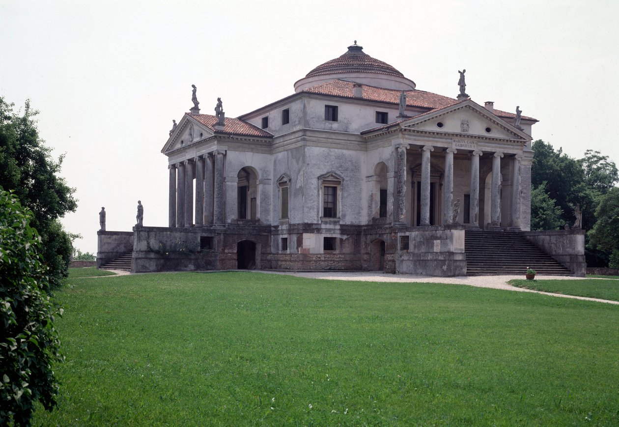 Pohled na vilu Almerico-Capra známou jako Rotonda od italského architekta Andrey Palladia (1508-1580) v letech 1567-1570 a dokončené Vincenzem Scamozzim (1552-1616) v roce 1591, Vicenza, Itálie (Pohled na vilu Almerico Capra nebo La rotonda od Andrea Pa od Andrea and Scamozzi Vincenzo Palladio