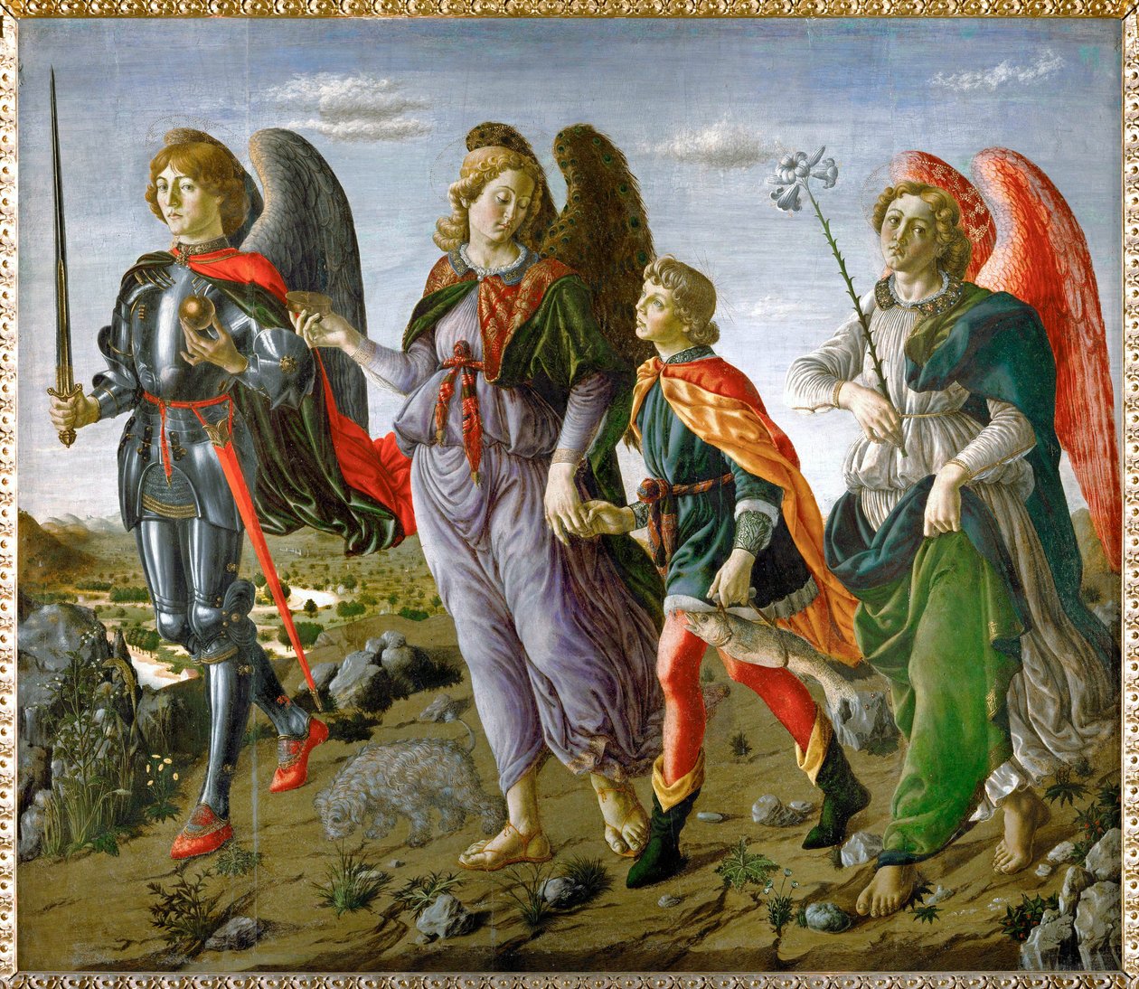 Tobiáš a anděl Tempera na (tempera na dřevě) od Andrea del (1435-88) Francesco Botticini & Verrocchio