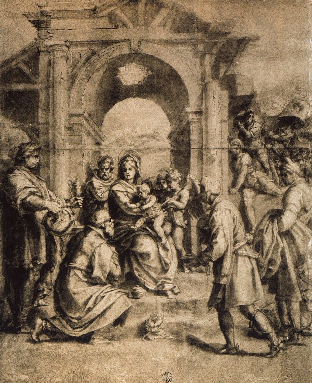Klanění tří králů, kresba Andrea del Sarto. Gabinetto dei Disegni e delle Stampe, Uffizi, Florencie od Andrea del Sarto