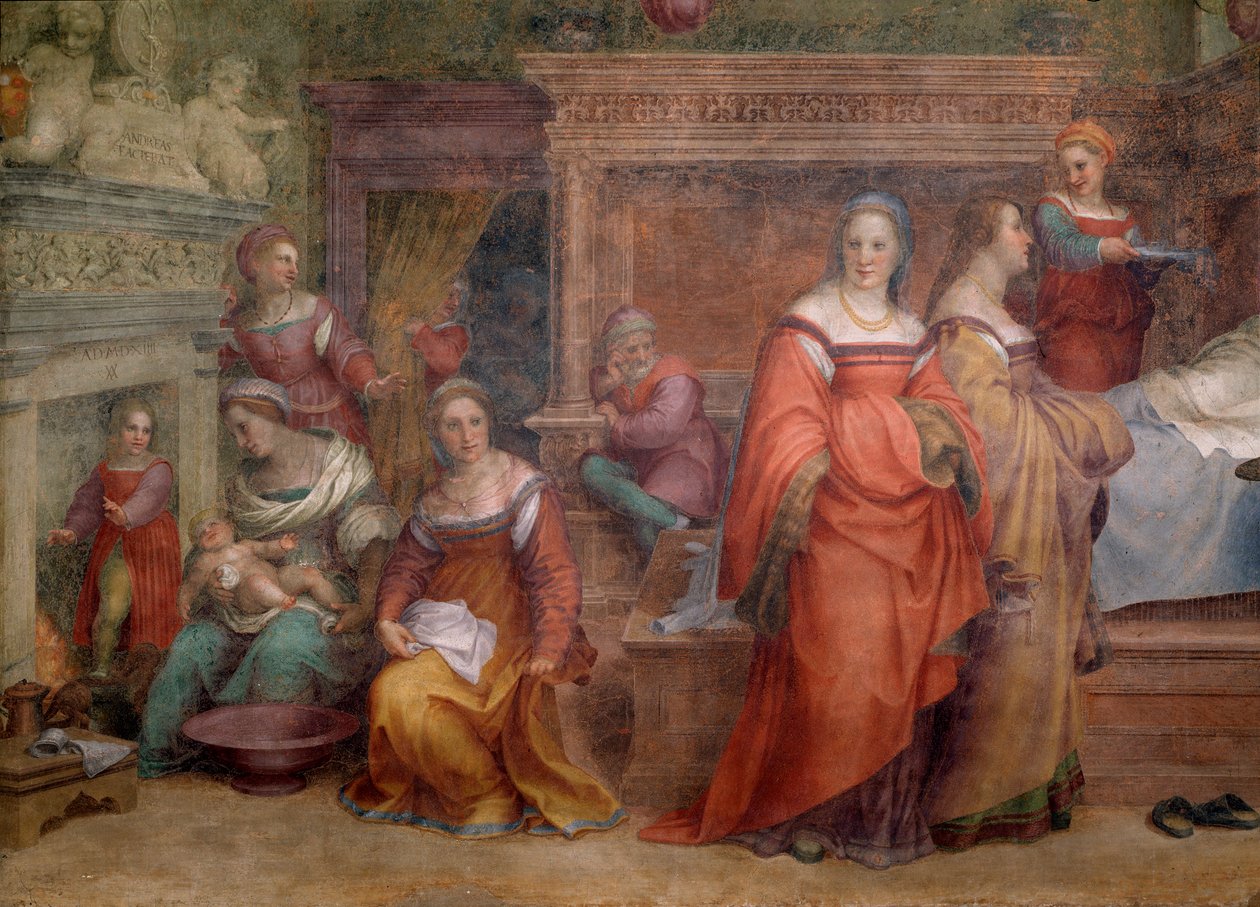 Narození Panny Marie (Detail Fresco od Andrea del Sarto